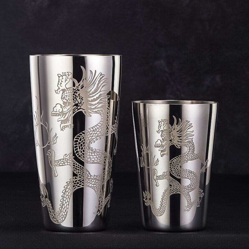 Traditional Engraved Boston Cocktail Shaker