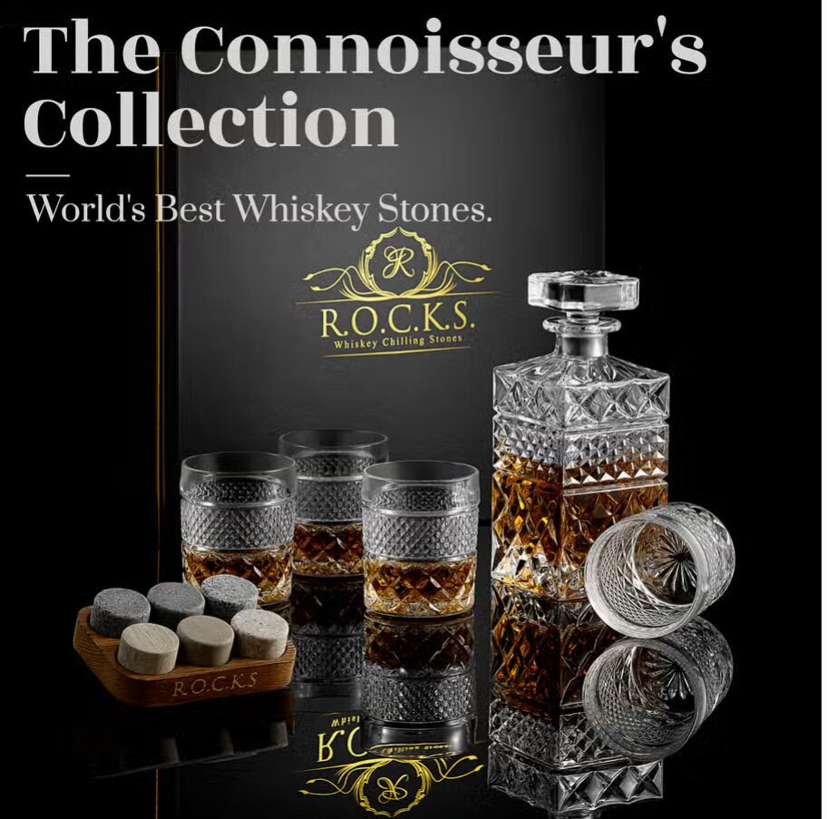 Whiskey Decanter with Glasses & Chilling Stones Gift Set
