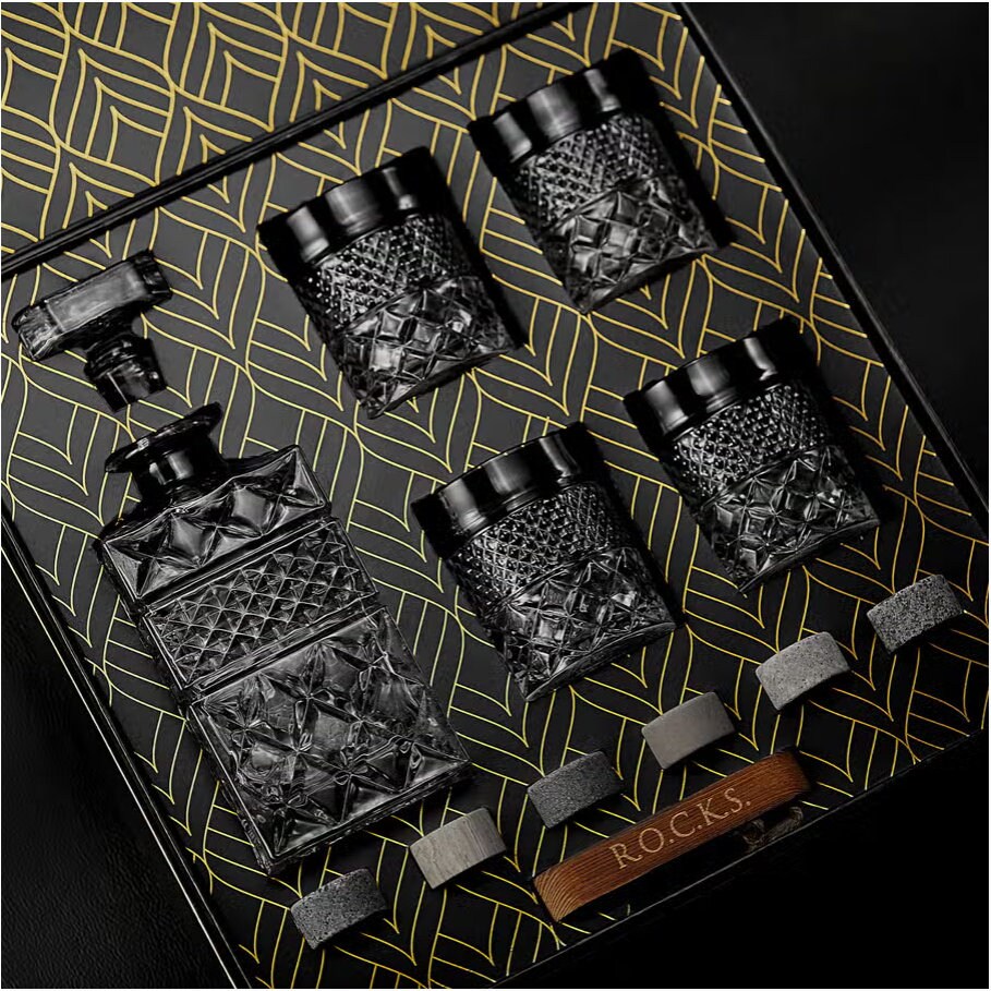 Whiskey Decanter with Glasses & Chilling Stones Gift Set