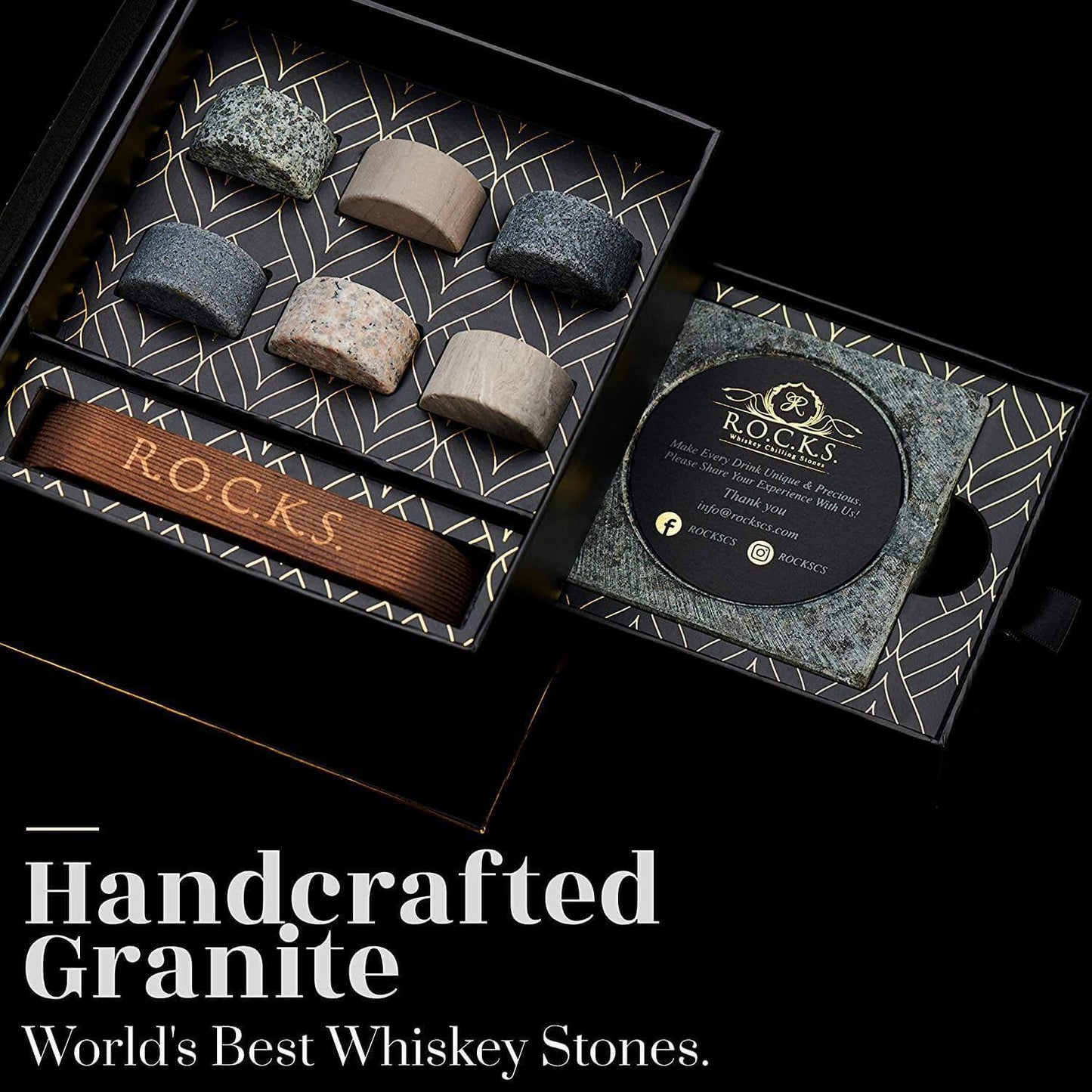 On The Rocks Granite Whiskey Chilling Stones with Hardwood Tray