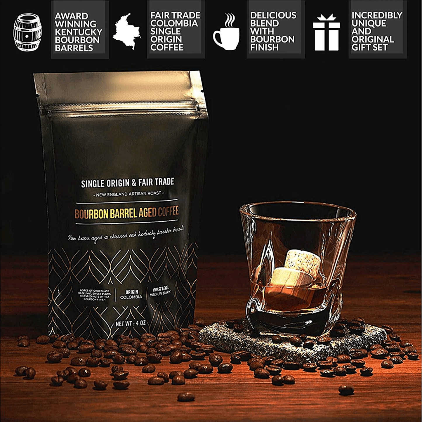 The Gourmet Gift Set - Whiskey Stones & Bourbon Barrel Aged Coffee